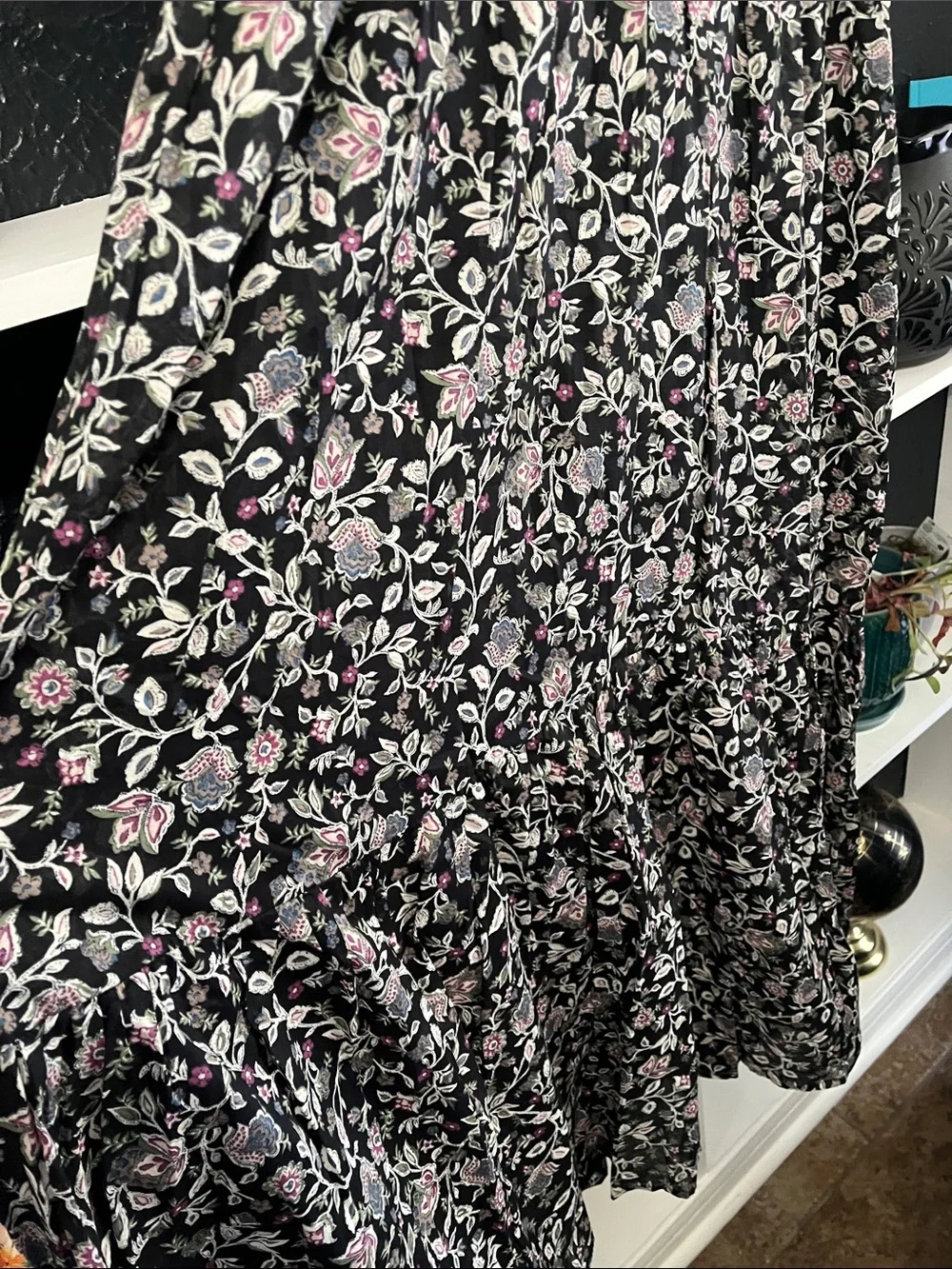 Abercrombie & Fitch Black Floral Spaghetti-Strap Maxi Dress L
